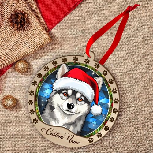 Personalized Alaskan Klee Kai Ornament, Alaskan Klee Kai Christmas Ornament, Custom Name Alaskan Klee Kai Dog Suncatcher for Christmas Tree - color: Alaskan Klee Kai