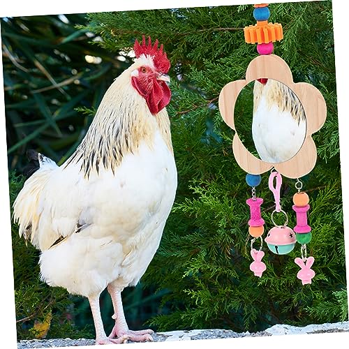 Wooden Hanging Mirror Toy for Chickens and Hens Bells Engaging Rooster Mirror for Fun and Physical Activity Chicken Coop