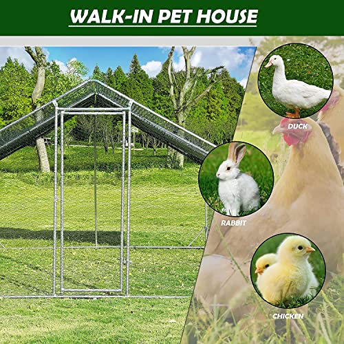 Large Metal Chicken Coop Run, 13.1x9.8x6.4FT Outdoor Walk-in Poultry Cage Hen Playpen House with Waterproof Cover and Lockable Door for Outdoor Yard Farm