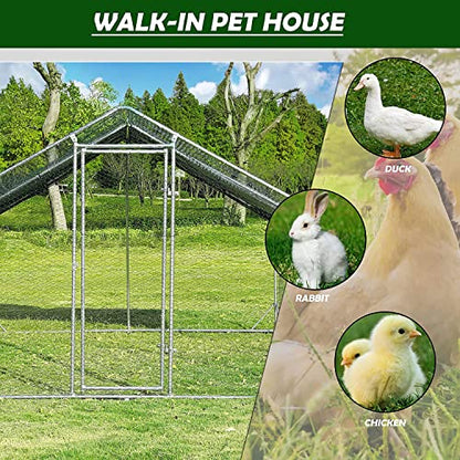 Large Metal Chicken Coop Run, 13.1x9.8x6.4FT Outdoor Walk-in Poultry Cage Hen Playpen House with Waterproof Cover and Lockable Door for Outdoor Yard Farm