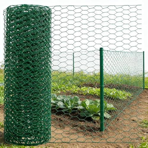 Chicken Wire Fencing,PVC Coated 16inx26ft Hexagonal Mesh Protector Plants Wire for Poultry,Duck,Floral Garden Vegetables Barrier Fence Netting - size: 16inx26ft/16inx315in