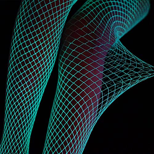 Glow in the Dark Fishnets Stockings, High Waist Tights Party Stockings for Womens - color: White-green