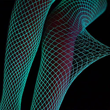 Glow in the Dark Fishnets Stockings, High Waist Tights Party Stockings for Womens - color: Pink-green