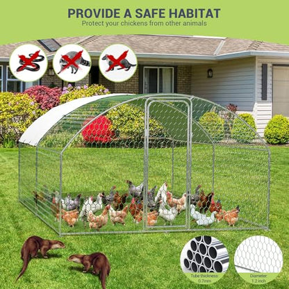 Large Metal Chicken Coop, Large Chicken Coop for Yard, Walk-in Poultry Cage with Waterproof and Anti-Uv Cover, Chicken Run for Outdoor Backyard Farm, Doom Roof, 9.8×13.1×6.6ft - size: 9.8 x 13.1 x 6.6 ft