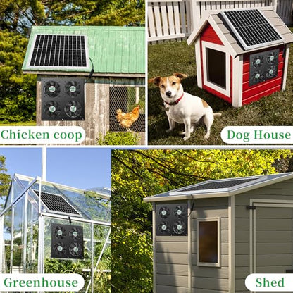 blessny 25W Solar 4 Fan Kit for Outdoor Greenhouse, Solar Powered Vent Exhaust Ventilation Fan for Chicken Coop, Shed Air Circulation, 14.7 Ft Long Cord with IP65 Weatherproof Rate - size: 4 Fan Kit