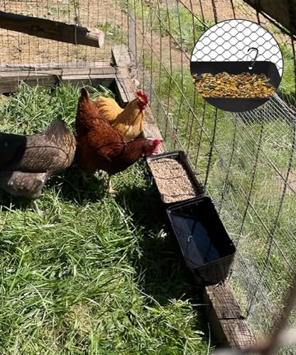 Chicken Feeder, 3 Pack, Black | Poultry Feeders and Waterers, Hanging Goat Feeder, Livestock Fence Feeder, Feed Trough and Waterer Bucket, Includes Clips - color: 3 Pack Black