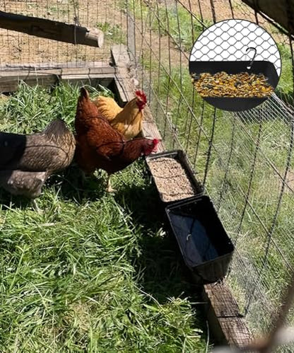Chicken Feeder, 3 Pack, Black | Poultry Feeders and Waterers, Hanging Goat Feeder, Livestock Fence Feeder, Feed Trough and Waterer Bucket, Includes Clips - color: 3 Pack Black