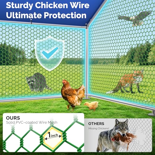 Large Metal Chicken Coop with Hexagonal Chicken Wire, Chicken Coop Run Pen for Yard with Waterproof Cover, Outdoor Large Walk-in Chicken Coops for 8 Chickens Duck Pen House Cage Run - size: 78.7"L x 78.7"W x 74.8"H