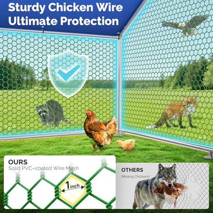 Large Metal Chicken Coop with Hexagonal Chicken Wire, Chicken Coop Run Pen for Yard with Waterproof Cover, Outdoor Large Walk-in Chicken Coops for 8 Chickens Duck Pen House Cage Run - size: 78.7"L x 78.7"W x 74.8"H