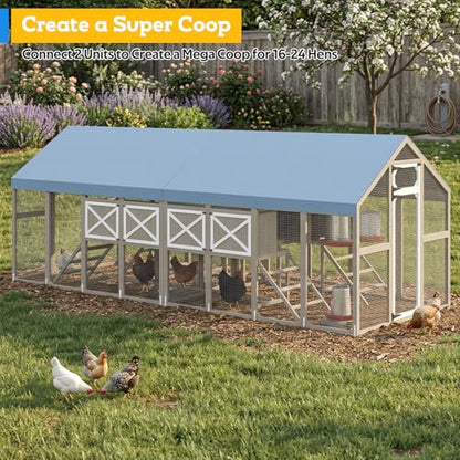 71" H Large Chicken Coop Outdoor Walk in Chicken Run for 8-12 Chickens, Weatherproof Hen House with 8 Nesting Boxes, Ramp, Wooden Poultry Cage for Backyard Yard Farm - color: Walk-in Chicken Coop Grey