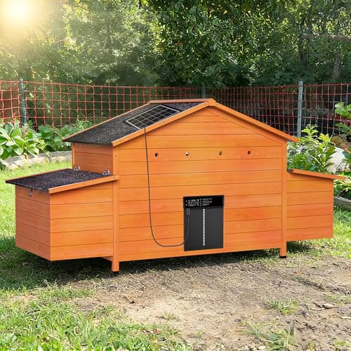 Solar Automatic Outdoor Chicken Coop with Weatherproof Design, 2 Nesting Boxes, Ventilated, Pull-Out Tray
