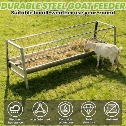94 Gallon Goat Hay Feeder, 2-in-1 Hay & Grain Livestock Shelter Goat Feeders with Detachable Grain Tray Heavy Duty Galvanized Steel Goats Feeder, Hay Feeder for Goats Sheep Lamb Horses