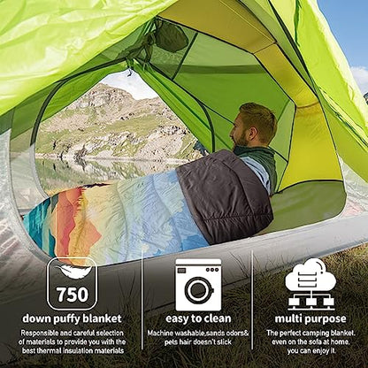 Outdoor Puffy Camping Blanket, Lightweight Down Alternative Puffy Printed Camping Large Ultra Warm Hammock Top Quilt Waterproof Blanket for Traveling Picnic Beach Party Cold Weather (Sunset) - color: Sunset