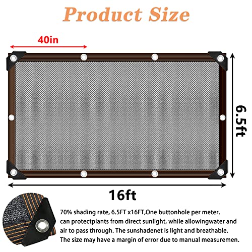 Shade Cloth - for Plants Greenhouse, 70% Sunblock Shade Sails -for Outdoor Garden Pergola Patio Lawn Sun Shade Cloths for Kennel Chicken Coop Easier to Hang Plant Shade Net Cover - size: 6.5'x16'