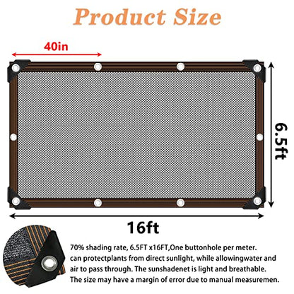 Shade Cloth - for Plants Greenhouse, 70% Sunblock Shade Sails -for Outdoor Garden Pergola Patio Lawn Sun Shade Cloths for Kennel Chicken Coop Easier to Hang Plant Shade Net Cover - size: 6.5'x16'