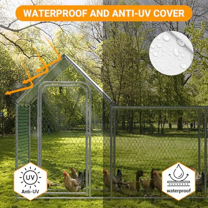 Large Metal Chicken Coop, Chicken Run with Cover, Walk-in Poultry Cage for Yard Outdoor Duck Rabbit Cage