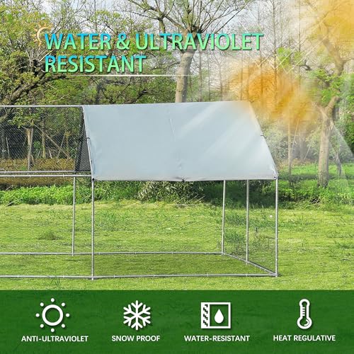 Large Metal Chicken Coop Round Top Upgrade Tri-Supporting Wire Mesh Chicken Run,Chicken Pen with Water-Resident and Anti-UV Cover,Duck Rabbit House Outdoor (Spire Roof 10’ W x 19.5’ L x 6.5’ H) - size: Spire Roof 10’ W x 19.5’ L x 6.5’ H