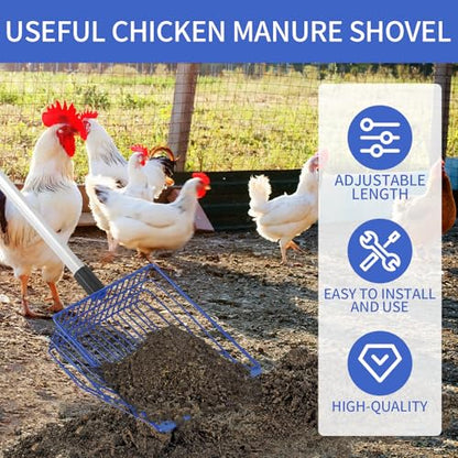 Jonkehai Chicken Poop Scooper 6inch Metal Chicken Litter Scoop Extendable Metal Cat Litter Scoop 23 to 42" Long Chicken Coop Litter Scoop Litter Sifting Shovel Chicken Coop
