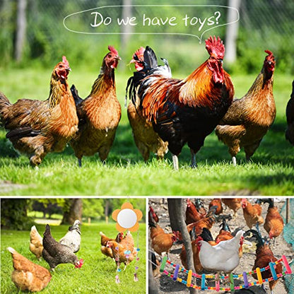 Chicken Toys for Coop 7PCS, KAKUNM Chicken Xylophone, Swing Set, Mirror Toy, Flexible Ladder, Vegetable String Bag and Hanging Feeder - color: 7PCS