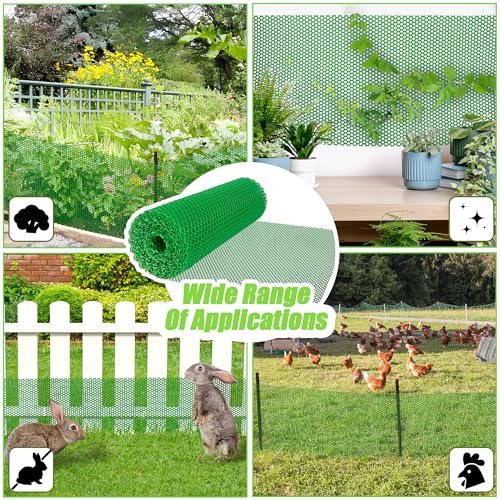 Green Plastic Wire Mesh Fence Roll - 15.7IN x 20FT Plastic Chicken Wire Mesh for Poultry， Chicken Puppy Rabbit, Floral-Plastic Fence - color: Green-15.7IN×20FT
