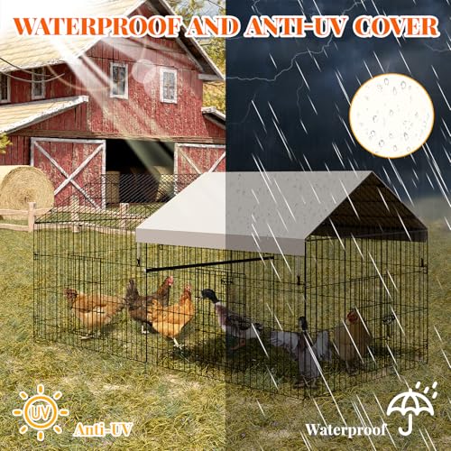 Large Metal Chicken Coop,86" x40x40 Heavy Duty Walk-in Chicken Runs with Waterproof and Anti-Uv Cover,Portable Poultry Cage Hen House Outdoor Backyard Farm Playpen Exercise Pen for Rabbit Duck - size: 86"L x 40"W x 40"H