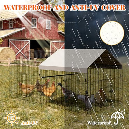 Metal Chicken Coop, Chicken Run for Yard with Cover, Outdoor Metal Chicken Cage with 4 Door and 1 Window for Outside Duck Rabbit Hen, 86"×40"×40"