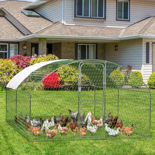 Large Metal Chicken Coop, Walk-in Poultry Cage, Large Chicken Run with Waterproof & Anti-Ultraviolet Cover, Chicken House with Double Lockable Doors for Outdoor 9.8x13.1x6.6Ft - size: 9.8' W x 13.1' D x 6.6' H