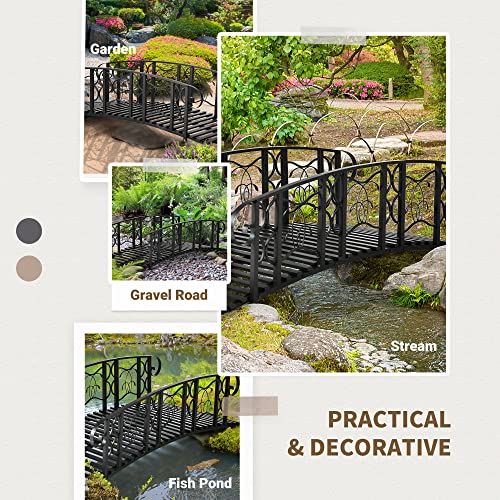 Outsunny 6' Metal Arch Backyard Garden Bridge with 660 lbs. Weight Capacity, Safety Siderails, Vine Motifs, Easy Assembly for Backyard Creek, Stream, Pond, Black - color: Black