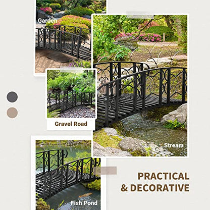 Outsunny 6' Metal Arch Backyard Garden Bridge with 660 lbs. Weight Capacity, Safety Siderails, Vine Motifs, Easy Assembly for Backyard Creek, Stream, Pond, Black - color: Black