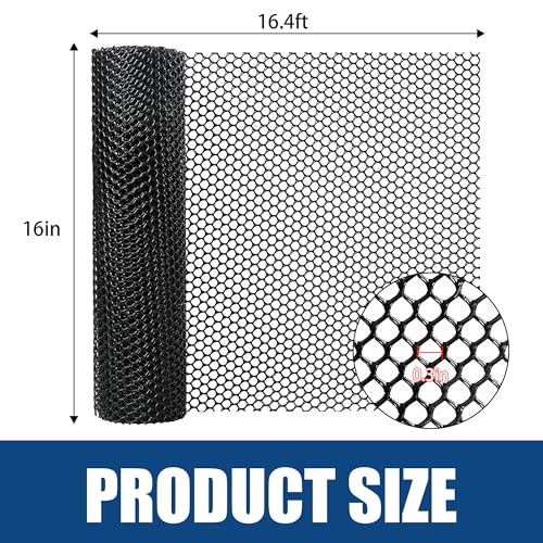 Heavy-Duty Black Plastic Chicken Wire Mesh, 16in x 16.4ft Plastic Mesh Roll with 30 Zip Ties for Poultry Coop, Rabbit Run, Plant Support, Garden Fencing and Balcony Barrier - color: 16ft Black