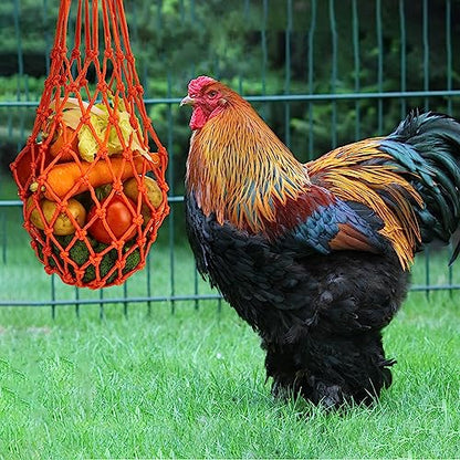 Chicken Vegetable String Bag Poultry Fruit Holder Chicken Cabbage Feeder Treat Feeding Tool with Hook for Hens Chicken Coop Toy for Hen Goose Duck - color: Green Orange