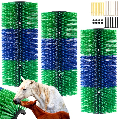3 Pack Livestock Scratching Brush Itch Relief Horse Scratching Post Self-grooming Goat Scratcher with Durable Screws for Horse Pony Goat Sheep Pig Donkey (Blue and Green) - color: Blue and Green