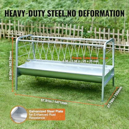 VEVOR 2 in 1 Livestock Hay Feeder, 80-Gallon Capacity, 59" Long Goat Hay Feeder with Deeper Feeding Pan, Heavy Duty Steel for Sheep Farms Sheds