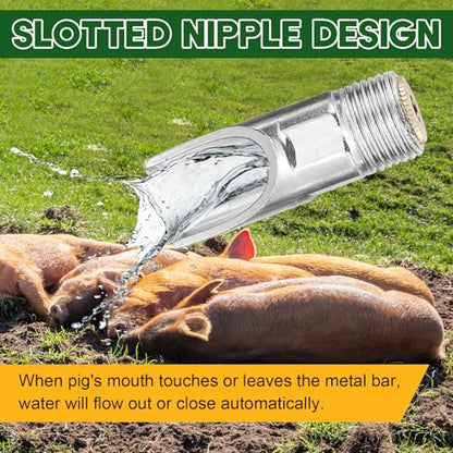MAOPINER 20PCS Stainless Steel Pig Nipple Waterer, Automatic Pig Drinking Nipples, 1/2" NPT Water Valve for Piglets, Small Animals & Farm Livestock, Durable Farm Water Dispenser (20)