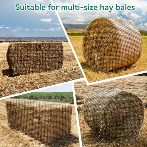 Round Bale Hay Net for Horses,5x5 Feet Knotless Slow Feed Hay Net Feeder for Livestocks,Heavy Gauge Large Hay Net for Horses, Cattle, Sheep in Farms and Pastures