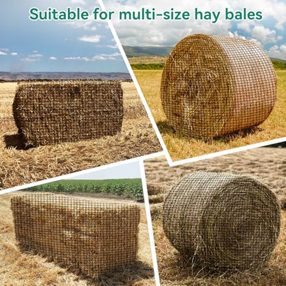 Round Bale Hay Net for Horses,5x5 Feet Knotless Slow Feed Hay Net Feeder for Livestocks,Heavy Gauge Large Hay Net for Horses, Cattle, Sheep in Farms and Pastures