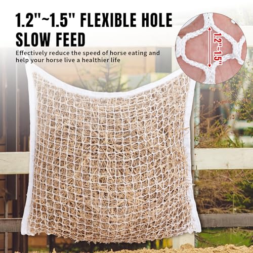 2 PCS Slow Feed Hay Net for Horses, Large Capacity Hay Bags for Horses Goats Sheep Donkey Trailer Full Day Feeding, Easy to Fill and Hang, White, 35 x 31 Inch - size: 2PCS-White