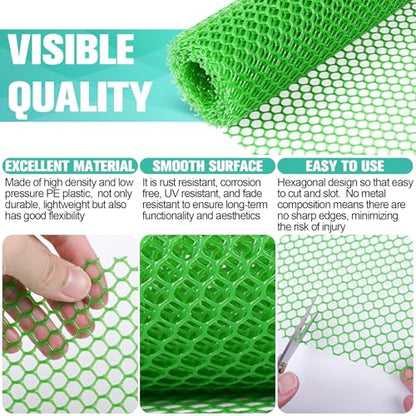 Plastic Mesh Fence Sheet 15.7IN x 10FT - 0.3IN Opening Plastic Chicken Wire Netting Roll Durable for Dogs, Poultry, Puppy, Garden Snake Barrier with 50 Pcs Zip Ties - Green - color: Green, size: 15.7IN x 10FT + 50Ties