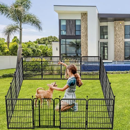 Getlay Garden Fence with Gate 32 in(H)×26.6 Ft(L) 12 Panels, Heavy Duty Iron Animal Barrier Fence for Yard, Suitable for Indoor Pet Fence Or Outdoor Dog Fencing - size: 32''(H)-12panels-26.6ft(L)