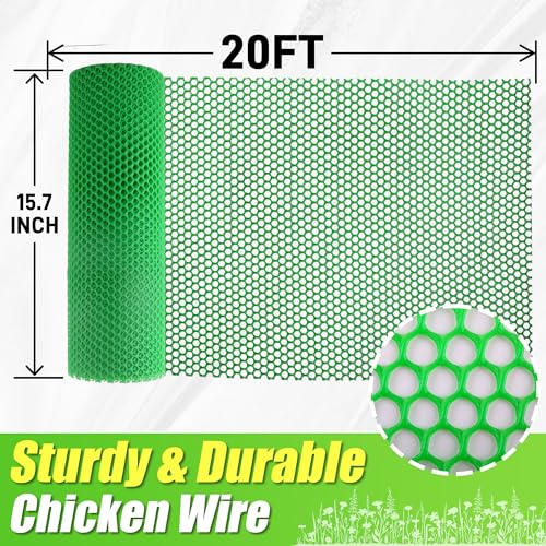 Green Plastic Wire Mesh Fence Roll - 15.7IN x 20FT Plastic Chicken Wire Mesh for Poultry， Chicken Puppy Rabbit, Floral-Plastic Fence - color: Green-15.7IN×20FT