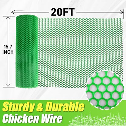 Green Plastic Wire Mesh Fence Roll - 15.7IN x 20FT Plastic Chicken Wire Mesh for Poultry， Chicken Puppy Rabbit, Floral-Plastic Fence - color: Green-15.7IN×20FT