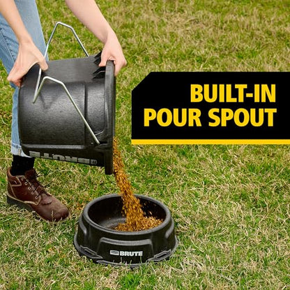 Rubbermaid Commercial Products Brute 2-Gallon 3-in-1 Flat-Back Feed Bucket with Hook-Hang-Carry Handle, RigidCell Strength, Pour Spout, USA Made for Horse & Livestock - size: 2 Gal, style: Bucket