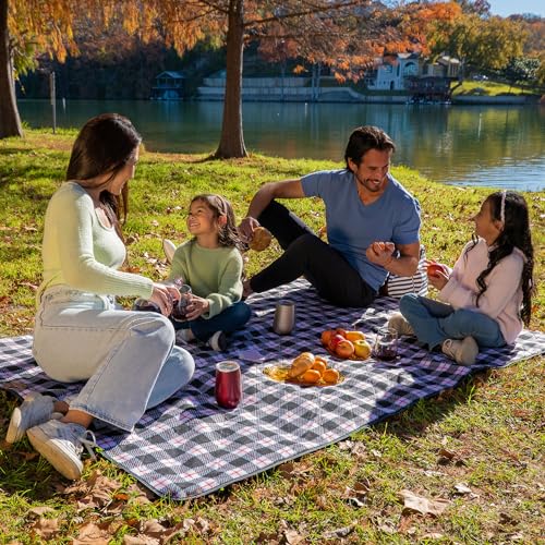 BRAWNTIDE Large Waterproof Outdoor Blanket, Extra Thick Fleece, Warm, Windproof & Sandproof, Quilted Stadium Blanket for Sports Events, Beach, Camping, Picnics, Dogs & Car, 82" x 55 - color: Plaid Black