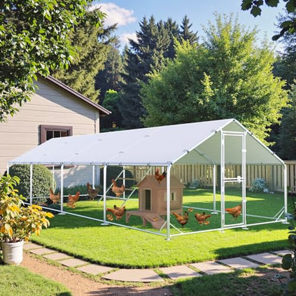 Large Chicken Coop,Metal Chicken Run for Yard with Feeding Door,Walk-in Chicken Pen for 30-40 Chickens,Outdoor Poultry Cage with Anti-UV Cover,Duck Rabbit House