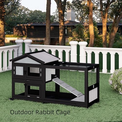 Uoyotar 57" Indoor Rabbit cage,Rabbit Hutch Bunny Cage Outdoor Guinea Pig Cage Small Chicken Coop with 2 Wheels with Bedding, Pull Out Tray no Leak,Waterproof Roof,2 Story Solid - size: 58.0"L x 22.1"W x 32.4"H