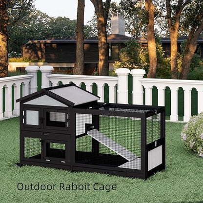 Uoyotar 57" Indoor Rabbit cage,Rabbit Hutch Bunny Cage Outdoor Guinea Pig Cage Small Chicken Coop with 2 Wheels with Bedding, Pull Out Tray no Leak,Waterproof Roof,2 Story Solid - size: 58.0"L x 22.1"W x 32.4"H