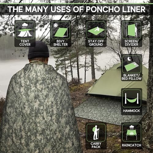 Mirzoyan Woobie Blanket, Military Poncho Liner Camo Insulated Camping Woobie Blanket for Outdoor Hiking (ACU with Zipper) - color: Acu With Zipper