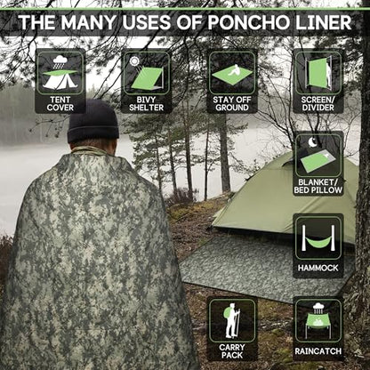 Mirzoyan Woobie Blanket, Military Poncho Liner Camo Insulated Camping Woobie Blanket for Outdoor Hiking (ACU with Zipper) - color: Acu With Zipper