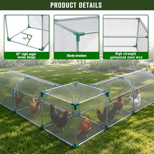 Chicken Run Corner Extension 27.5"x27.5"x23.6", Outdoor Square Coop Fence Connector Add-On for Chickens, Ducks & Rabbits - size: 27.55X27.55X23.62in