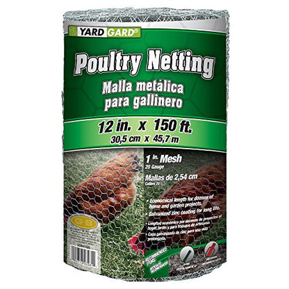 YARDGARD 1 Inch Poultry Netting, Chicken Wire Fence, 20 Gauge Galvanized Steel, Rabbit Fencing, Bird Enclosures, Garden Protection and Plant Support, 12 Inches x 150 Feet - size: 12 Inches x 150 Feet